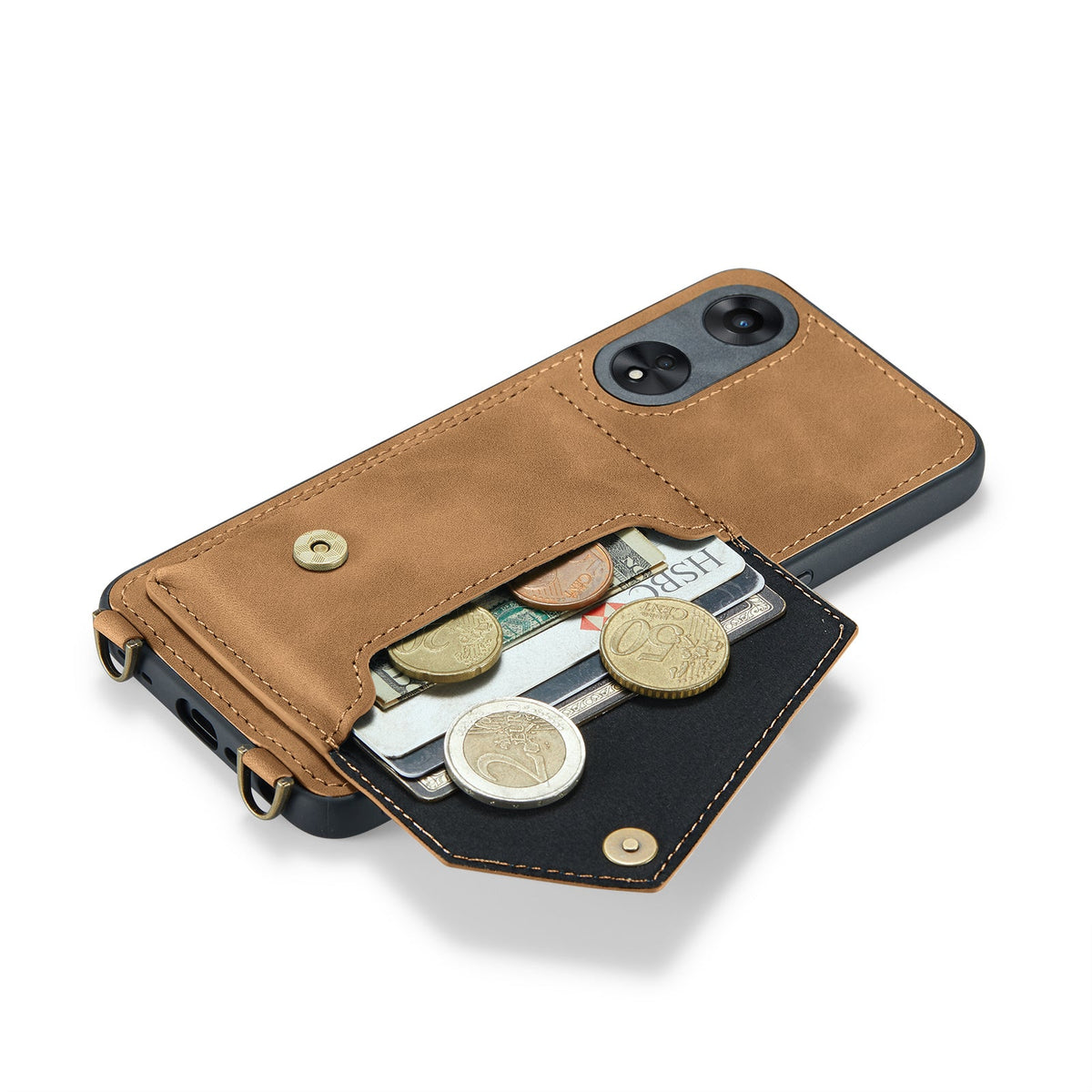 Oppo A98 Hoesje - Sienna Brown - Luxe Back Cover met Telefoonkoord
