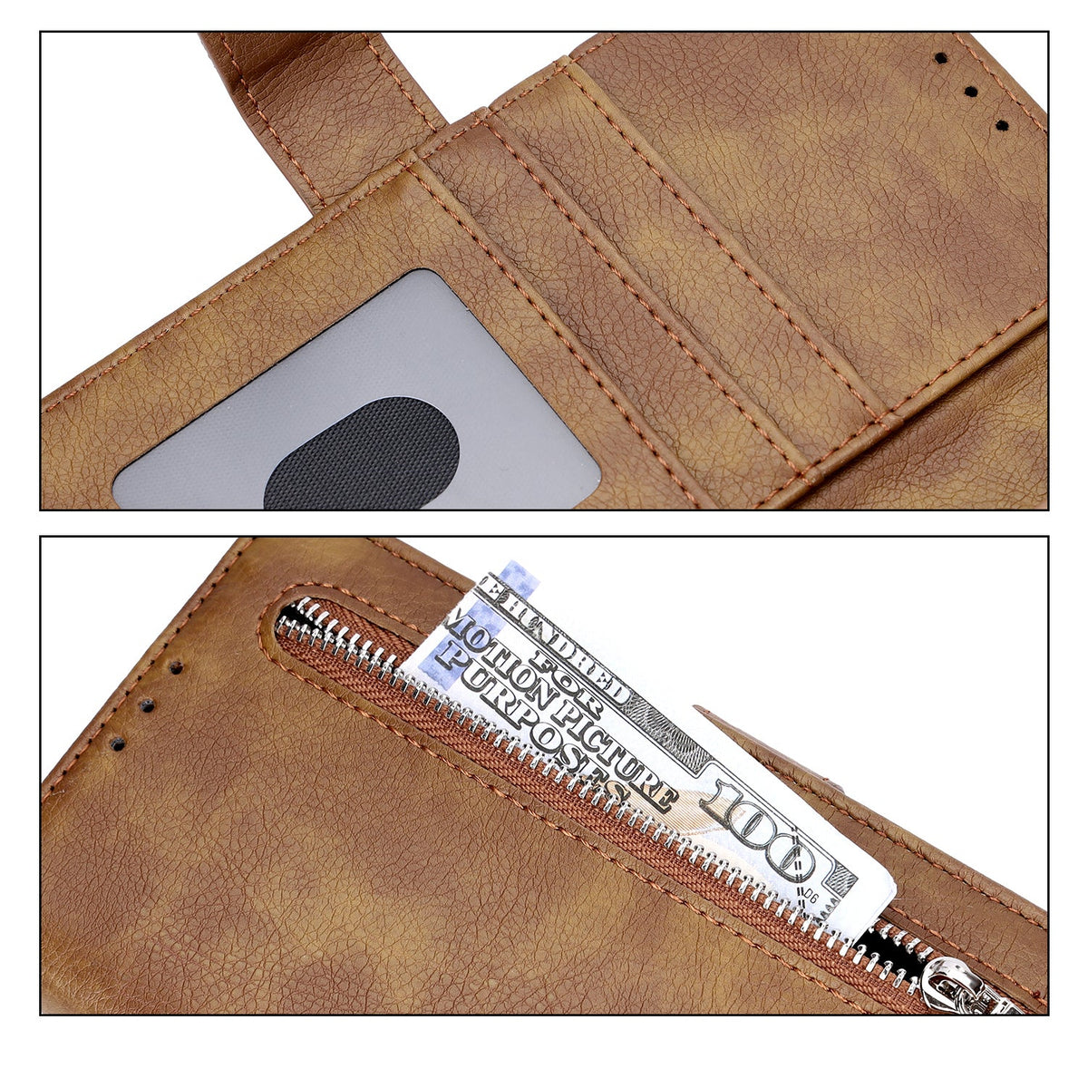 Apple iPhone Air Case - Brown - Luxury Wallet Case with Zipper