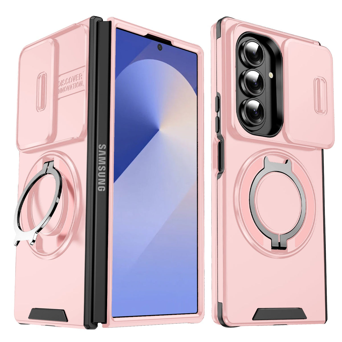 Samsung Galaxy Z Fold 7 Hoesje - Licht Roze - Kickstand Ring Back Cover
