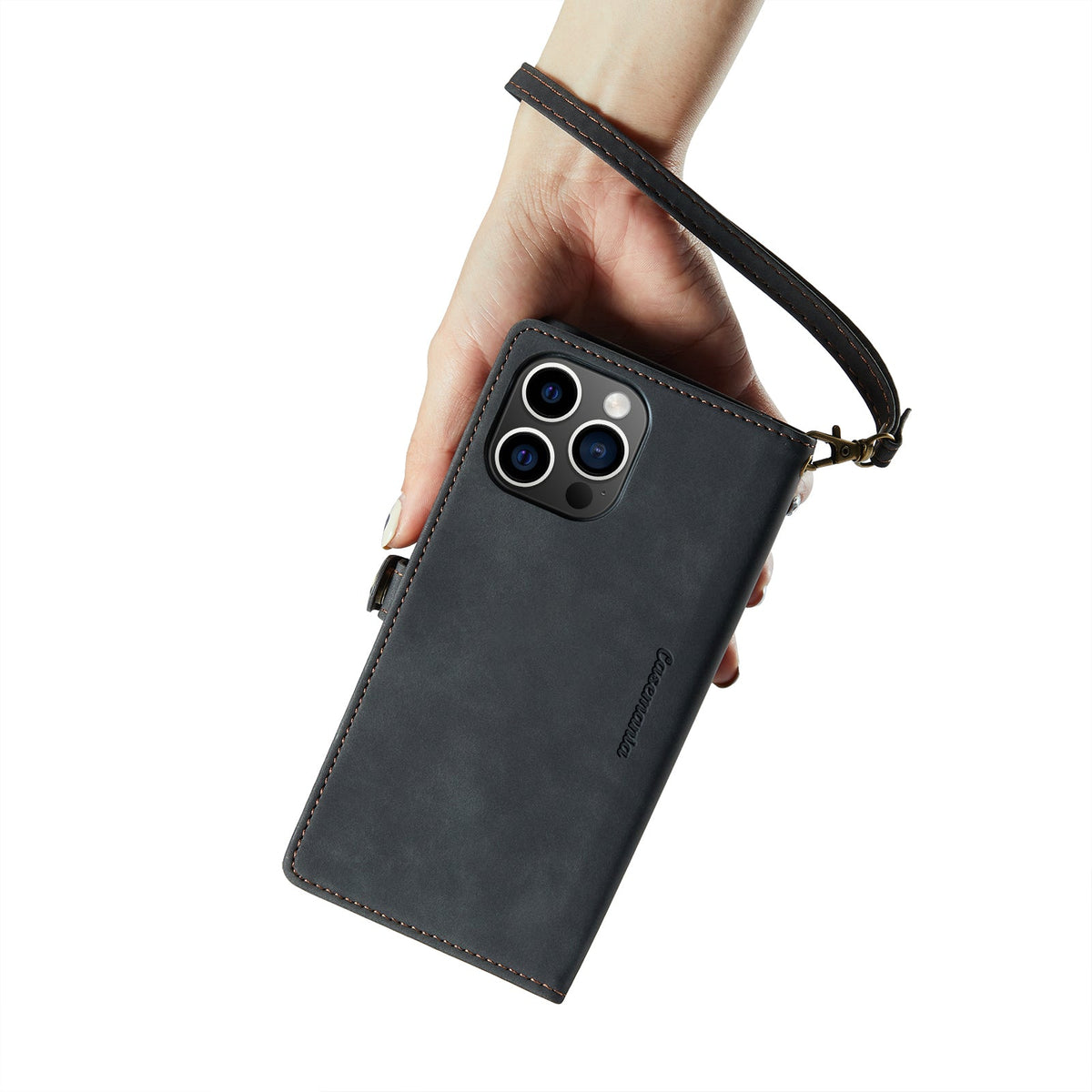 Apple iPhone 15 Pro Max Hoesje - Charcoal Gray - Luxe MagSafe Bookcase met Rits en Telefoonkoord