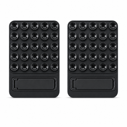 Casemania Siliconen Zuignap Sticker met Kickstand - Zwart - 2 Stuks