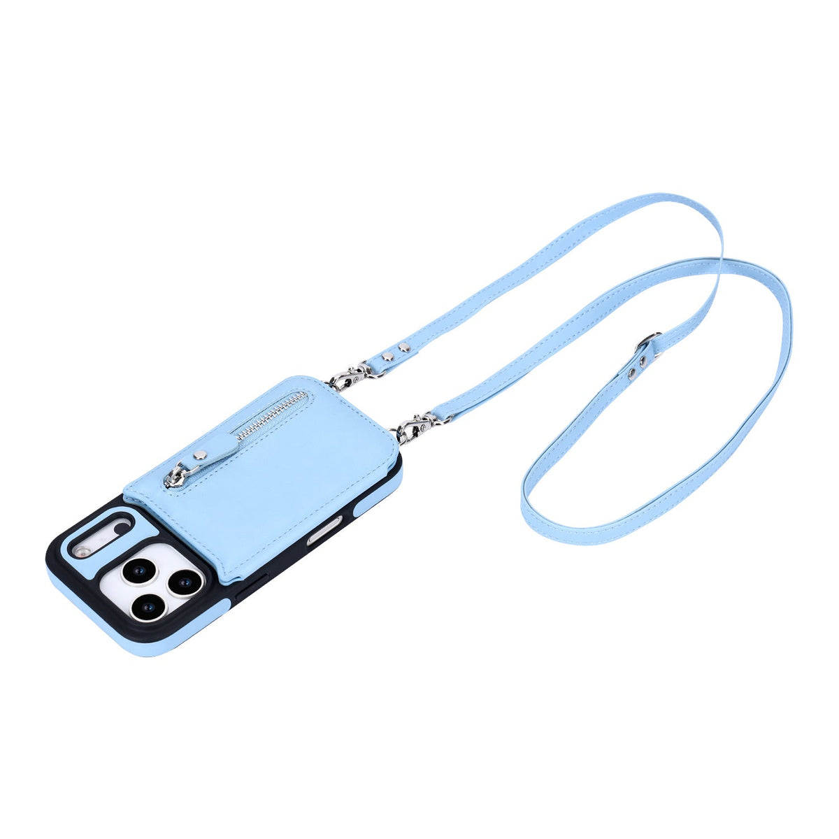 Apple iPhone 18 Pro Hoesje - Licht Blauw - Luxe Back Cover met Telefoonkoord en Rits