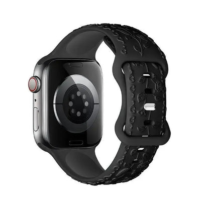 Apple Watch Bandje 38/40/41/42 mm - Hoco 3D Bloemen Siliconen - Zwart