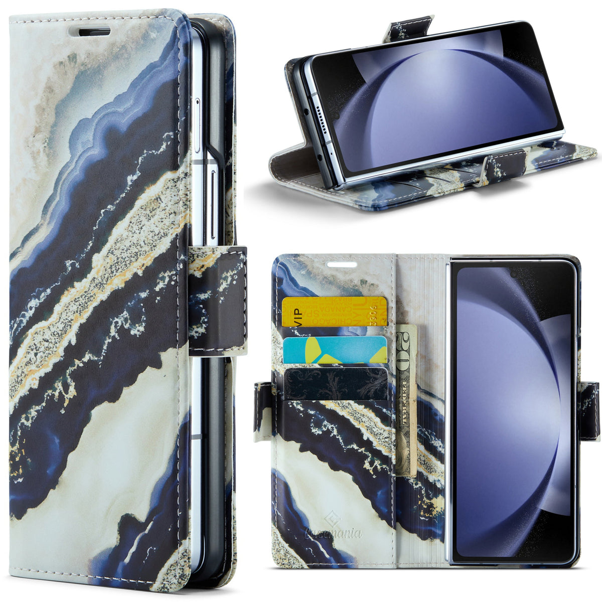 Samsung Galaxy Z Fold 5 Hoesje - Blue Paraiba - Marmer Portemonnee Bookcase