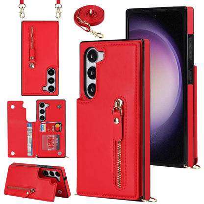 Samsung Galaxy S23 Hoesje - Rood - Luxe Back Cover met Telefoonkoord en Rits