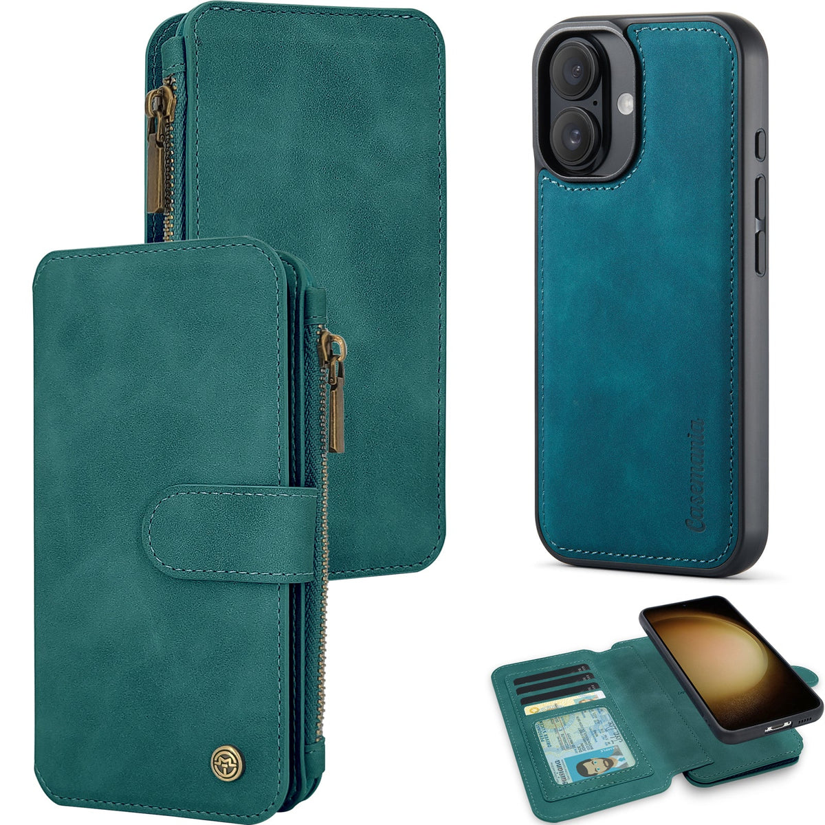Apple iPhone 16 Plus Case - Emerald Green - 2-in-1 Wallet Case with Zipper