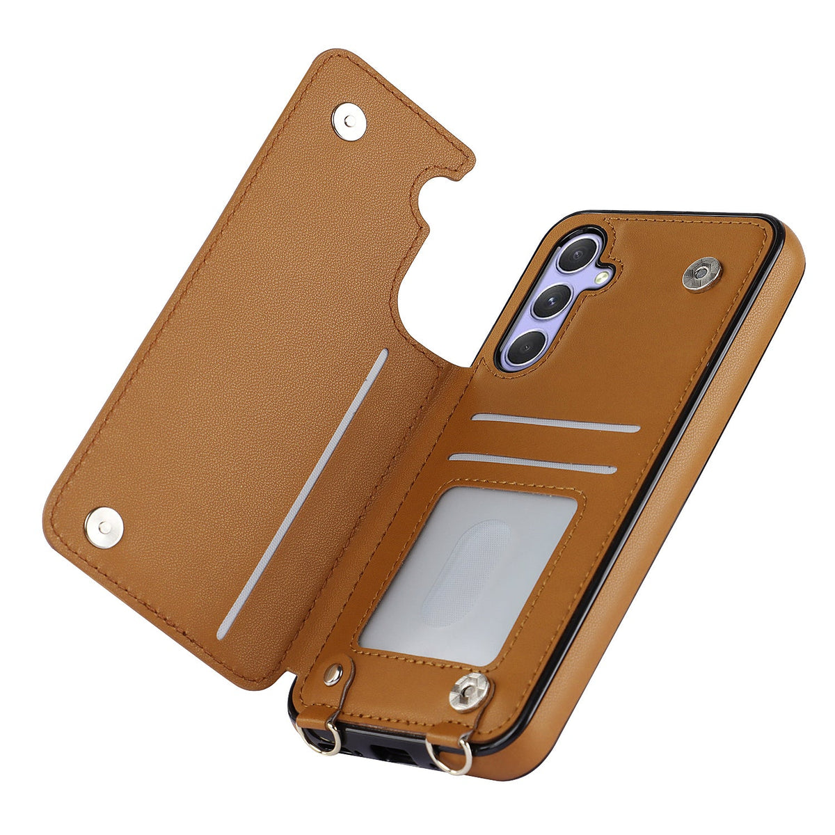 Samsung Galaxy A14 4G Hoesje - Bruin - Luxe Back Cover met Telefoonkoord en Rits