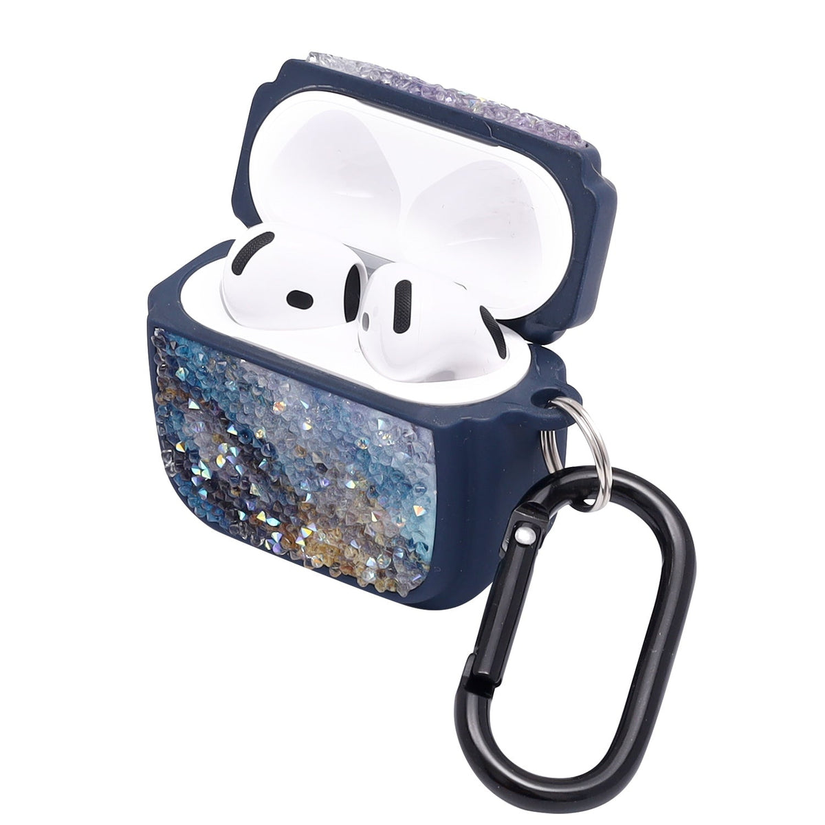 Apple AirPods 4 Hoesje - Diamant Marmer Glitter met Ring - Blauw
