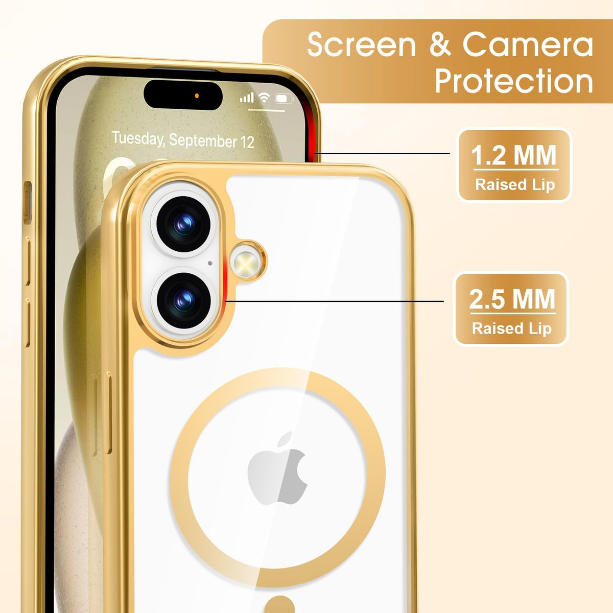 iPhone 16 Hoesje - Goud - Siliconen MagSafe Back Cover met Telefoonkoord