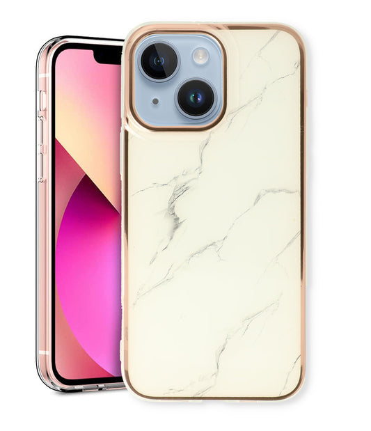 Apple iPhone 15 Hoesje - Wit - Siliconen Marmer Back Cover