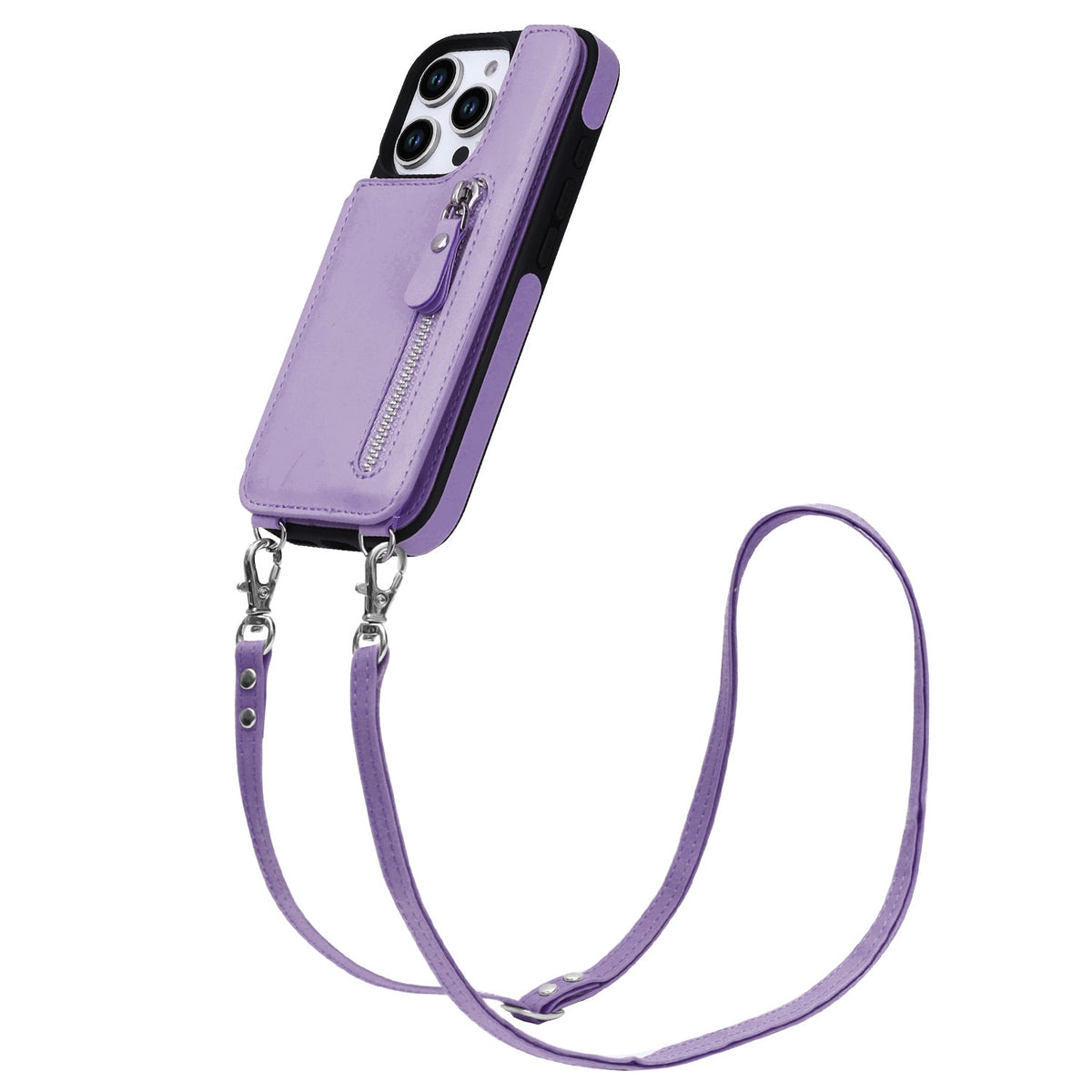 Apple iPhone 16 Pro Max Hoesje - Paars - Luxe Back Cover met Telefoonkoord en Rits