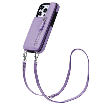 Apple iPhone 16 Pro Max Hoesje - Paars - Luxe Back Cover met Telefoonkoord en Rits
