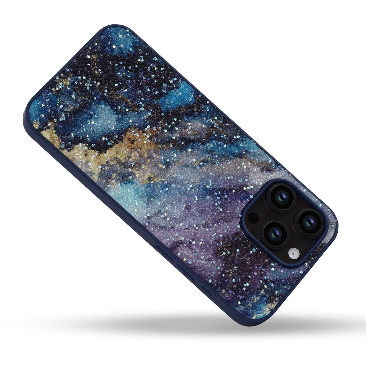 Apple iPhone 14 Pro Max Hoesje - Blauw - Diamant Marmer Glitter Back Cover