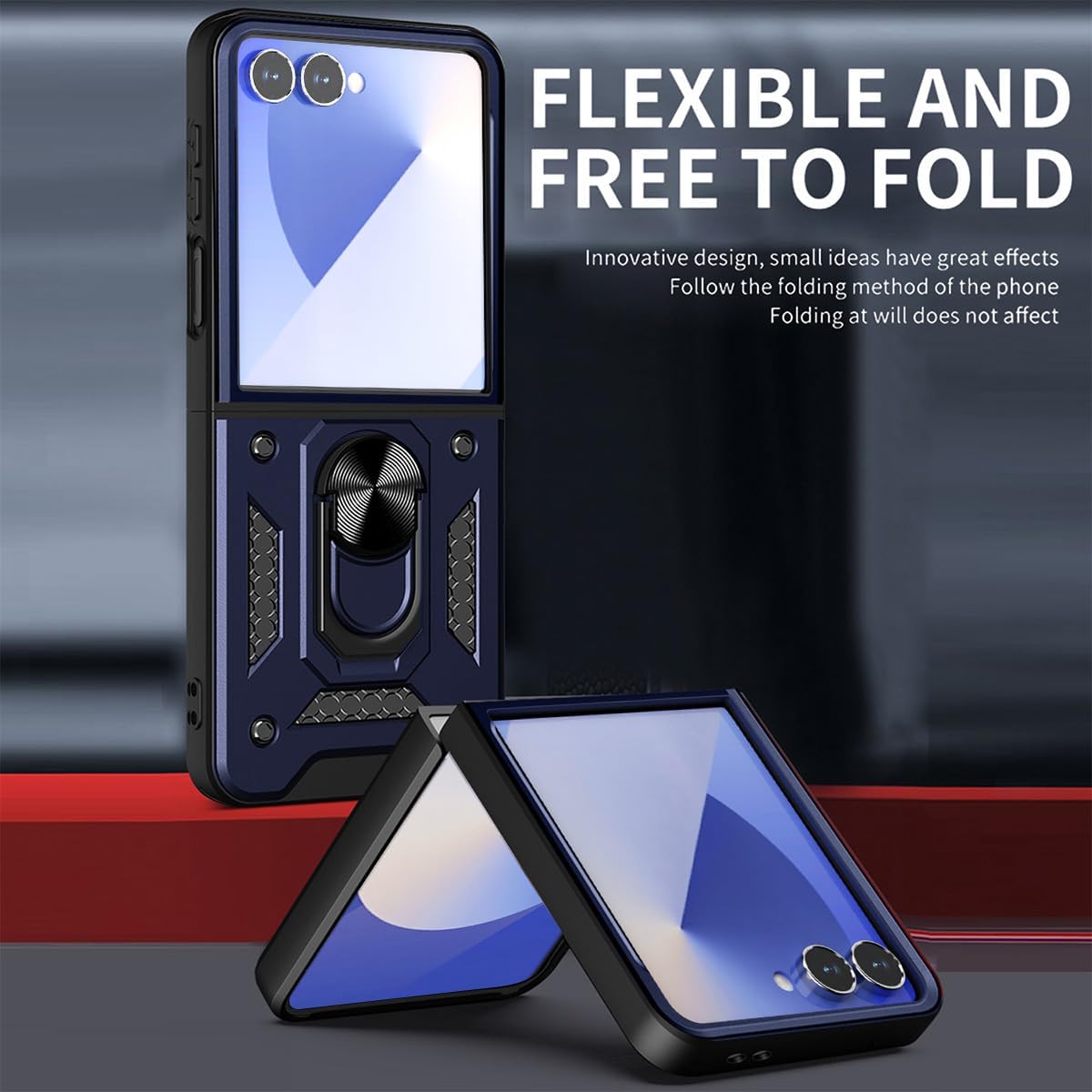 Samsung Galaxy Z Flip8 Hoesje - Blauw - Armor Kickstand Back Cover
