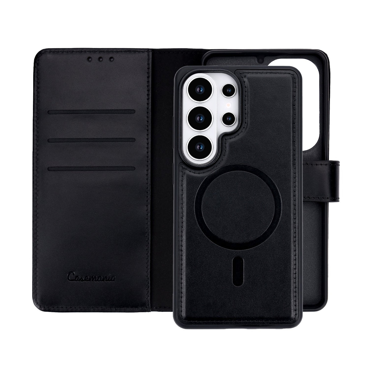 Samsung Galaxy S26 Ultra Case - Onyx Black - Genuine Leather 2-in-1 MagSafe Wallet Case
