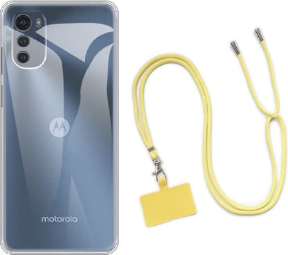 Motorola Moto E32 Hoesje - Geel - Siliconen Back Cover met Telefoonkoord