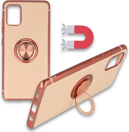 Samsung Galaxy A41 Hülle - Roségold - Silikon Ring Kickstand Backcover