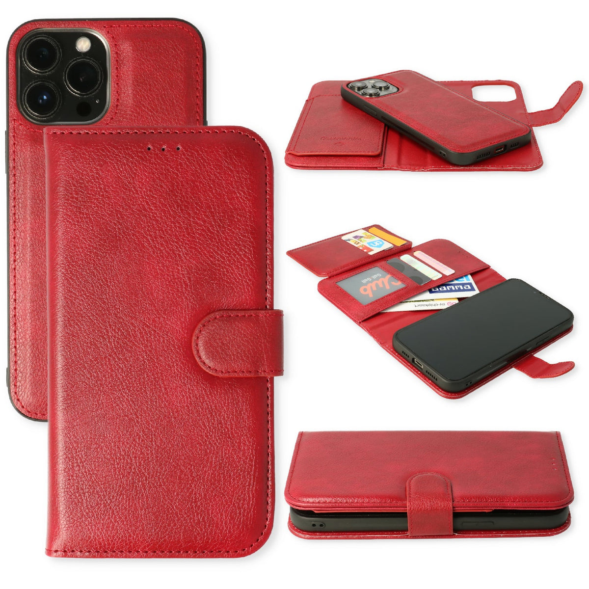 Apple iPhone 13 Pro Case - Red - 2-in-1 Wallet Case with 10 Card Slots