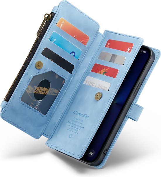 Apple iPhone 13 Pro Hülle - Sky Blue - Luxus-Klapphülle mit Kartenfach und Reißverschluss