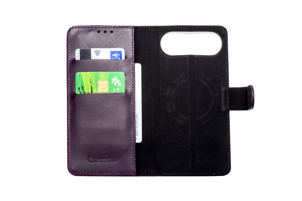 Apple iPhone Air Hoesje - Dark Purple - Echt Leren MagSafe Bookcase