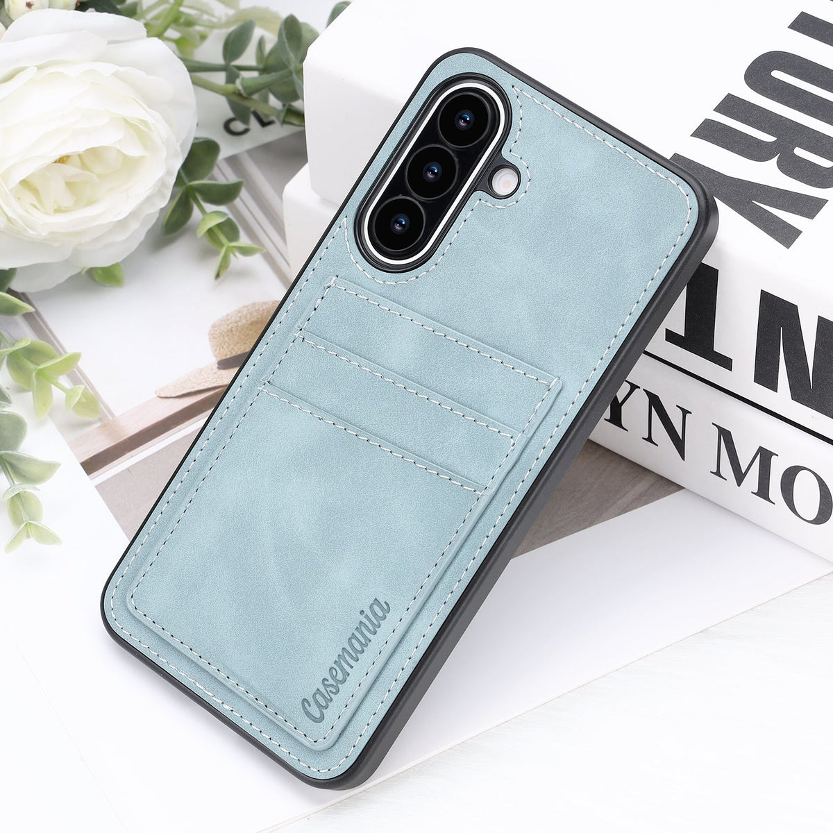 Samsung Galaxy A27 Case - Aqua Blue - Faux Leather Back Cover with Card Holder