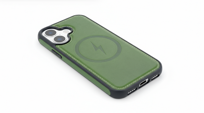 Apple iPhone 17 Case - Olive Green - Genuine Leather MagSafe Back Cover