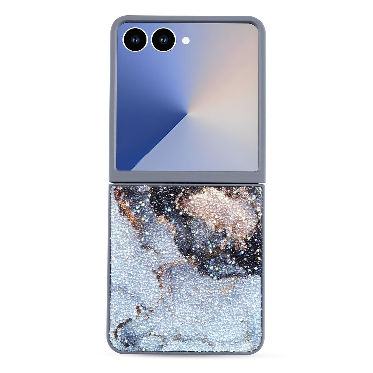 Samsung Galaxy Z Flip 7 Hülle - Grau - Diamant-Marmor-Glitzer-Backcover