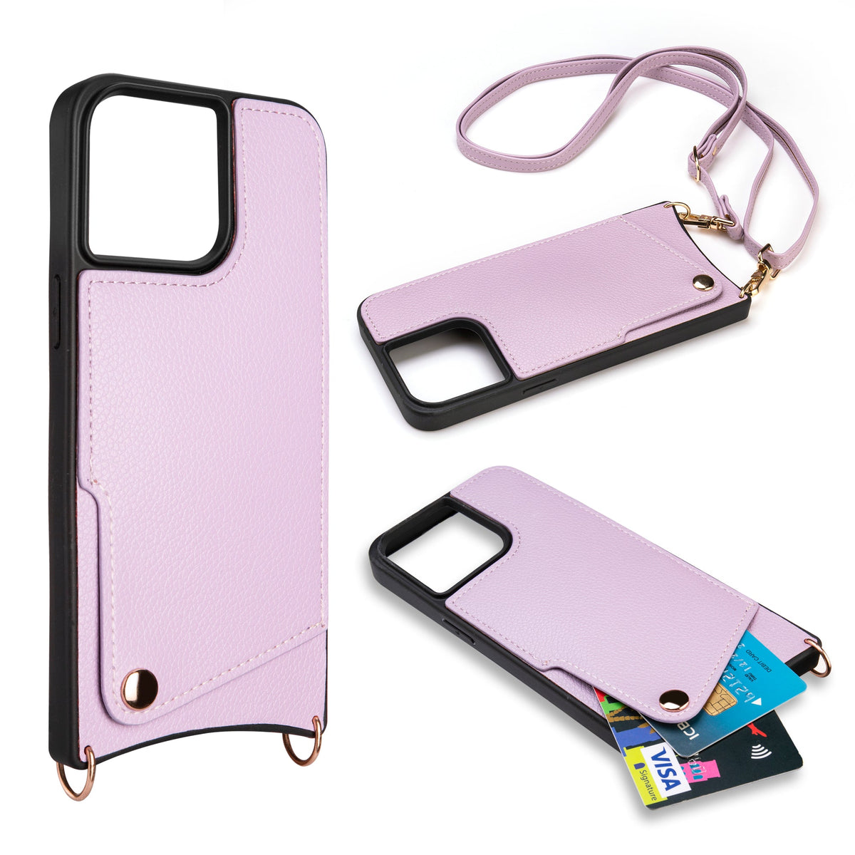 Apple iPhone 15 Pro Hoesje - Paars - Back Cover met Pols Bandje en Telefoonkoord