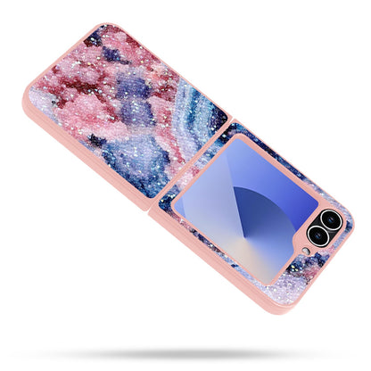 Samsung Galaxy Z Flip 6 Hoesje - Marmer Paars - Diamant Marmer Glitter Back Cover