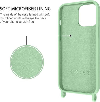 Apple iPhone 14 Pro Max Hoesje - Licht Groen - Siliconen Back Cover met Telefoonkoord