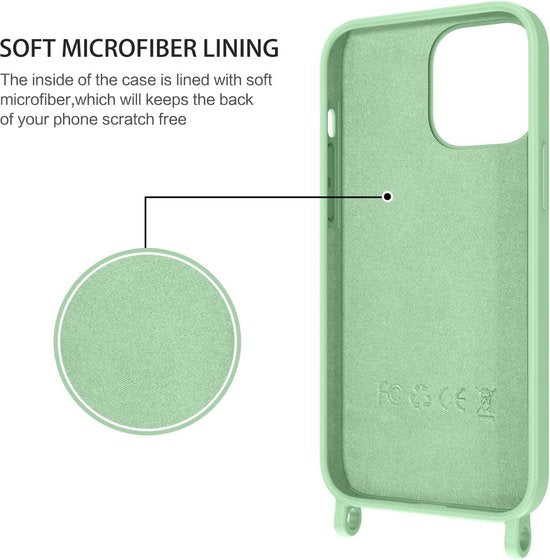 Apple iPhone 14 Pro Hoesje - Licht Groen - Siliconen Back Cover met Telefoonkoord