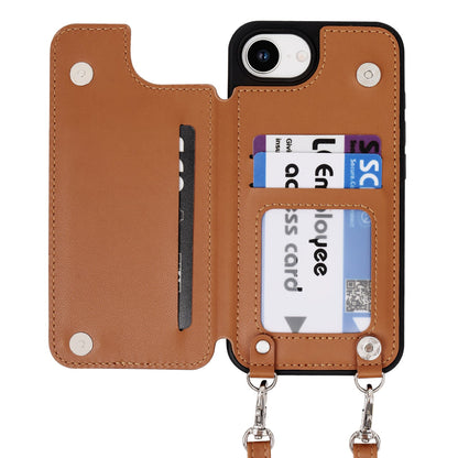 Apple iPhone 17e Case - Brown - Luxury Back Cover with Phone Strap and Zipper