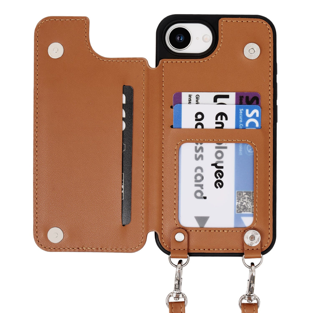 iPhone 16e Hoesje - Bruin - Luxe Back Cover met Telefoonkoord en Rits