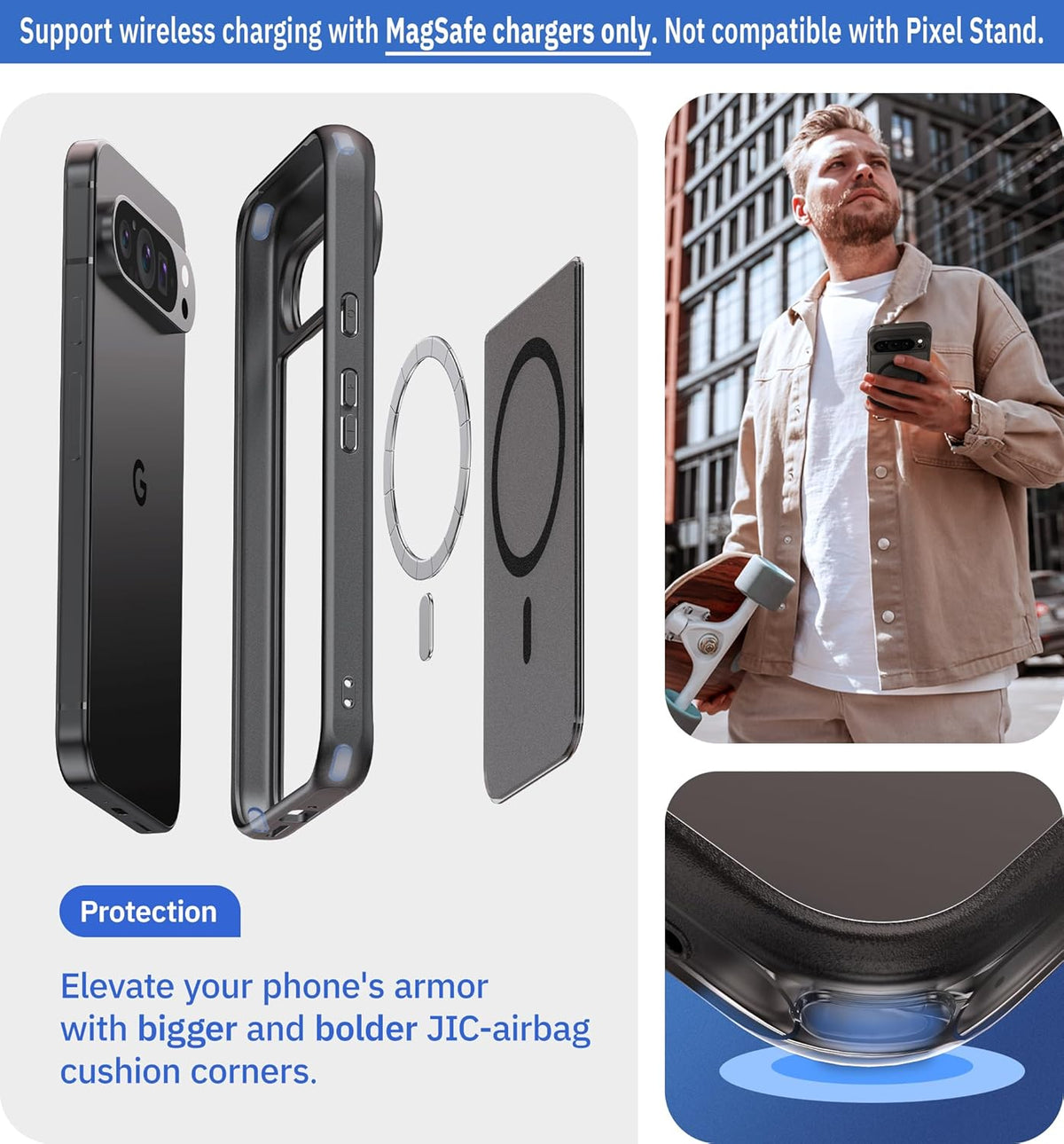Google Pixel 9 Pro Hoesje - Zwart - Matte Armor MagSafe Back Cover
