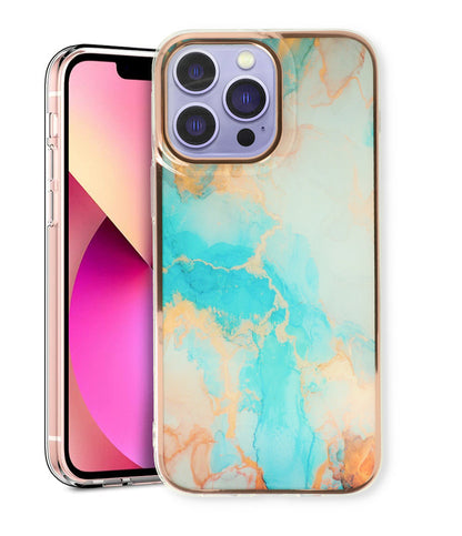Apple iPhone 15 Pro Hoesje - Aqua - Siliconen Marmer Back Cover