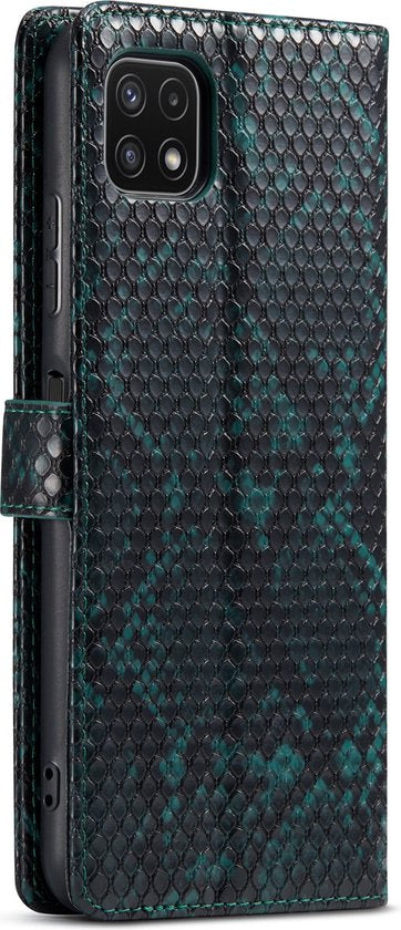 Samsung Galaxy A22 5G Hoesje - Groen - Luxe Slangen Bookcase