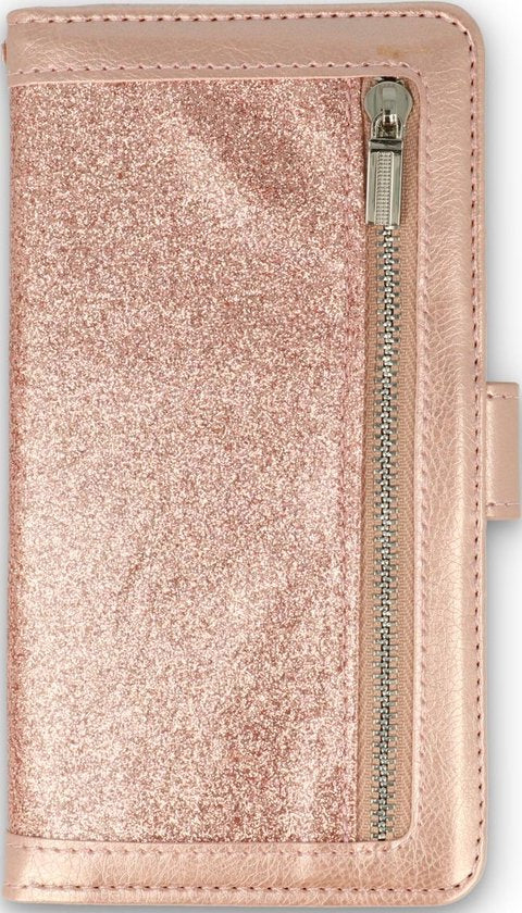 Apple iPhone 11 Pro Hoesje - Rosegoud - Glitter Luxe Bookcase met Rits