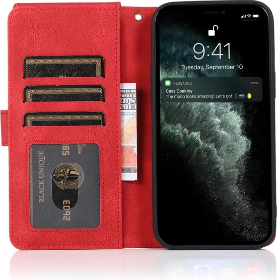 Oppo A96 Hoesje - Rood - Extra Stevige Luxe Bookcase met Rits en Vakken