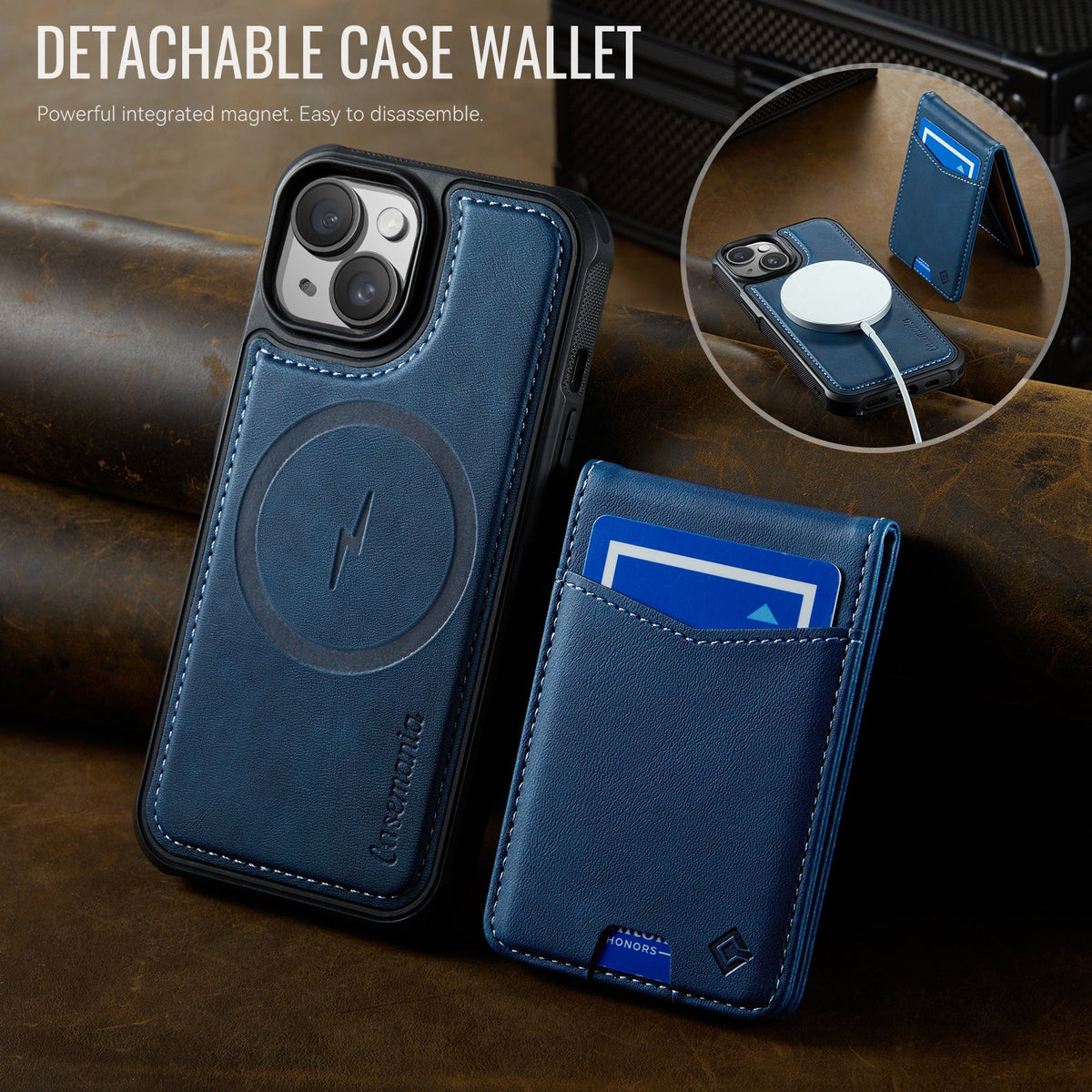 Apple iPhone 15 Hoesje - Navy Blue - MagSafe Back Cover met Pasjeshouder