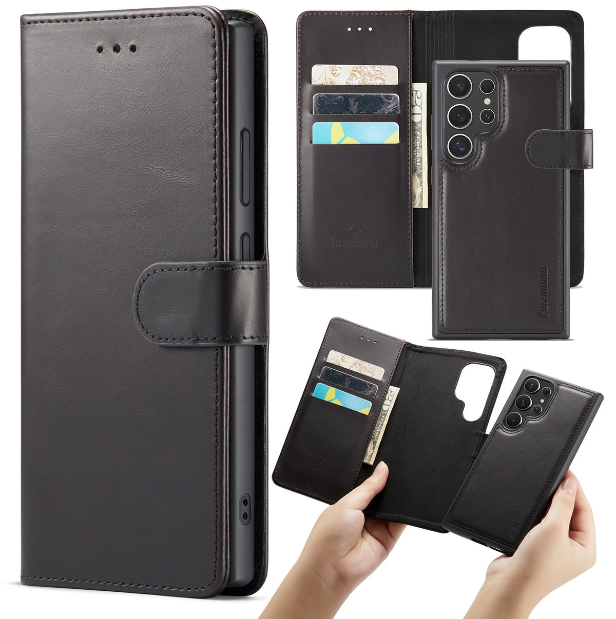 Samsung Galaxy S24 Ultra Case - Charcoal Gray - Genuine Leather 2-in-1 Wallet Case