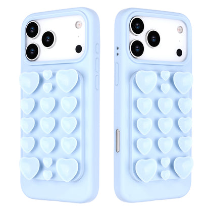 Apple iPhone 17 Pro Hoesje - Licht Blauw - Siliconen Back Cover met Afneembare Hartjes Zuignappen