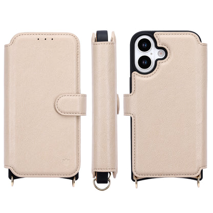 Apple iPhone 16 Hoesje - Beige - 'Amsterdam' Magnetische Wallet Case met Pasjeshouders en