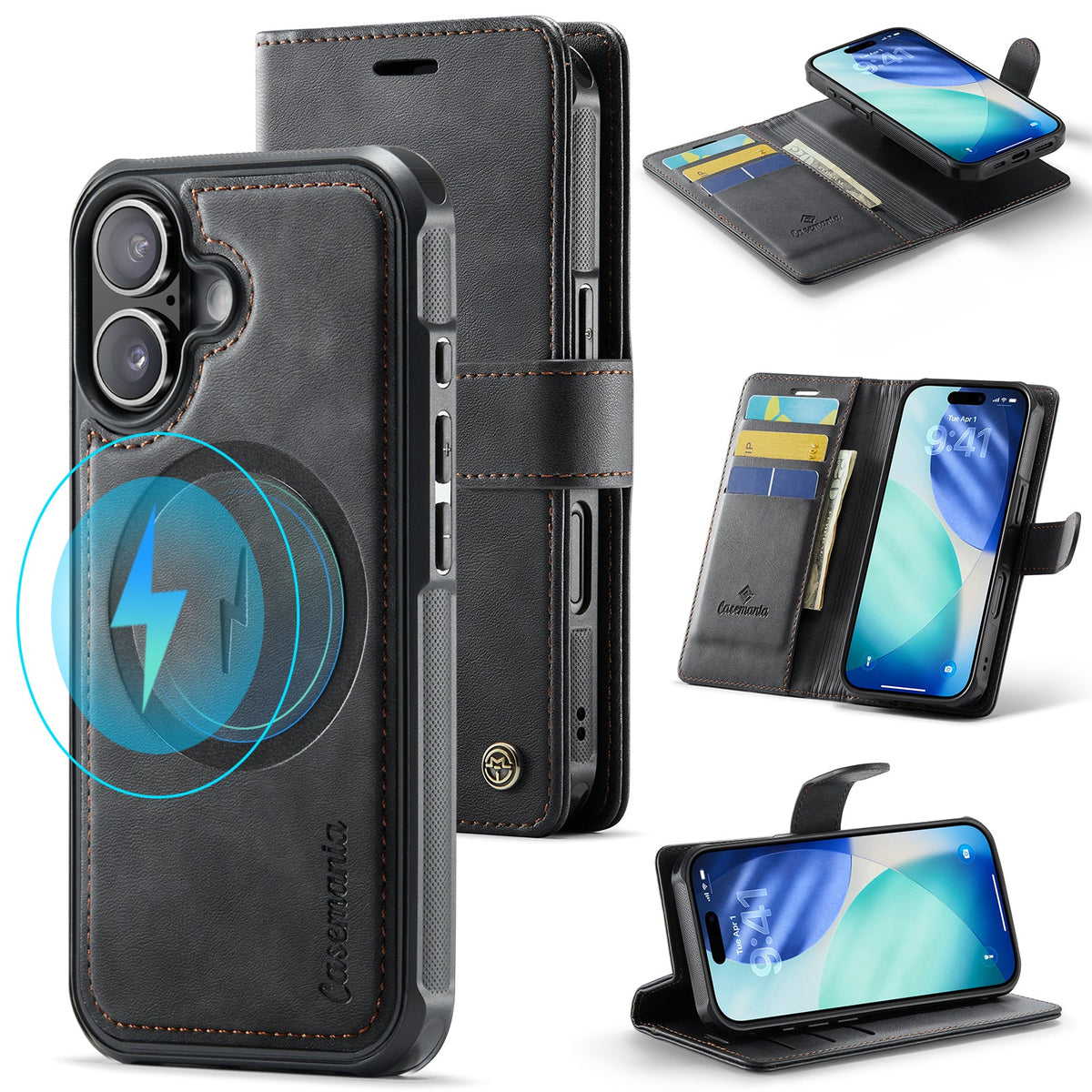 Apple iPhone 17 Case - Charcoal Gray - Luxury 2-in-1 MagSafe Wallet Case