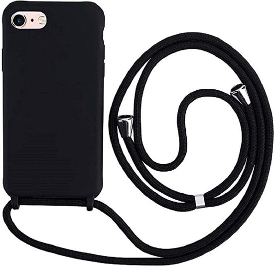 Apple iPhone 7 Case - Black - Silicone Back Cover with Phone Strap