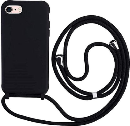 Apple iPhone 7 Case - Black - Silicone Back Cover with Phone Strap