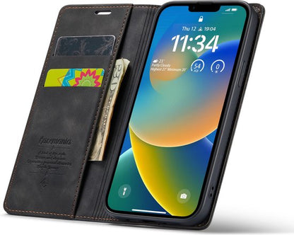 Apple iPhone 14 Plus Hülle - Charcoal Gray - Schlanke Klapphülle mit Kartenfach