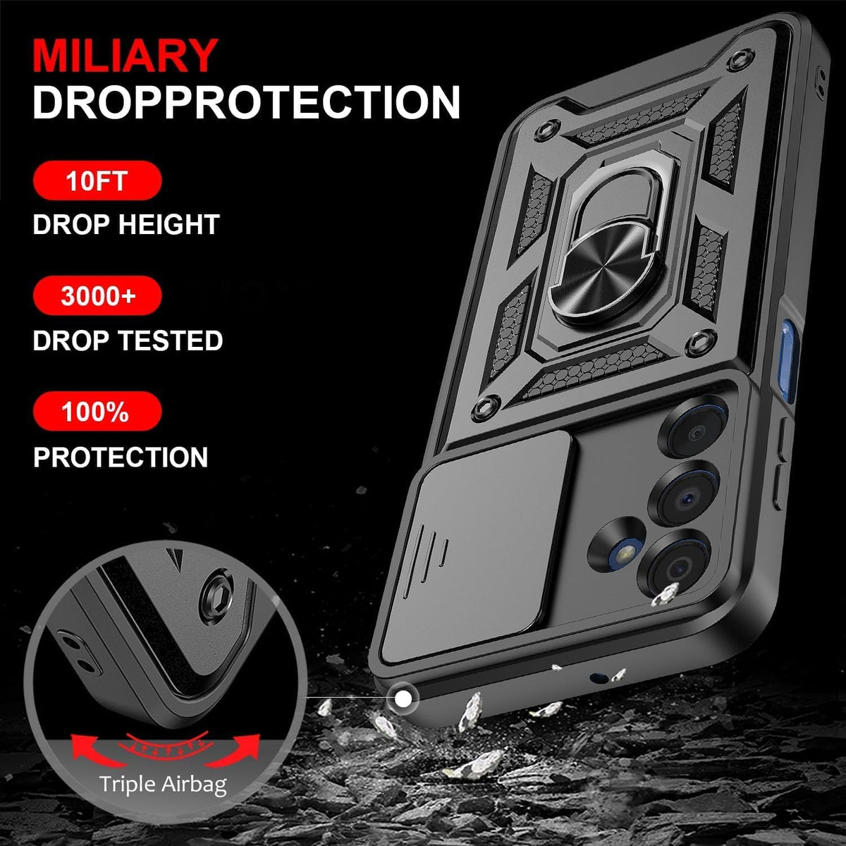 Samsung Galaxy A16 Hoesje - Zwart - Armor Kickstand Camera Back Cover