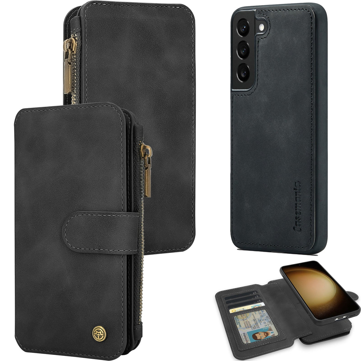 Samsung Galaxy S25 Hülle - Charcoal Gray - 2-in-1 Bookcase mit Reißverschluss