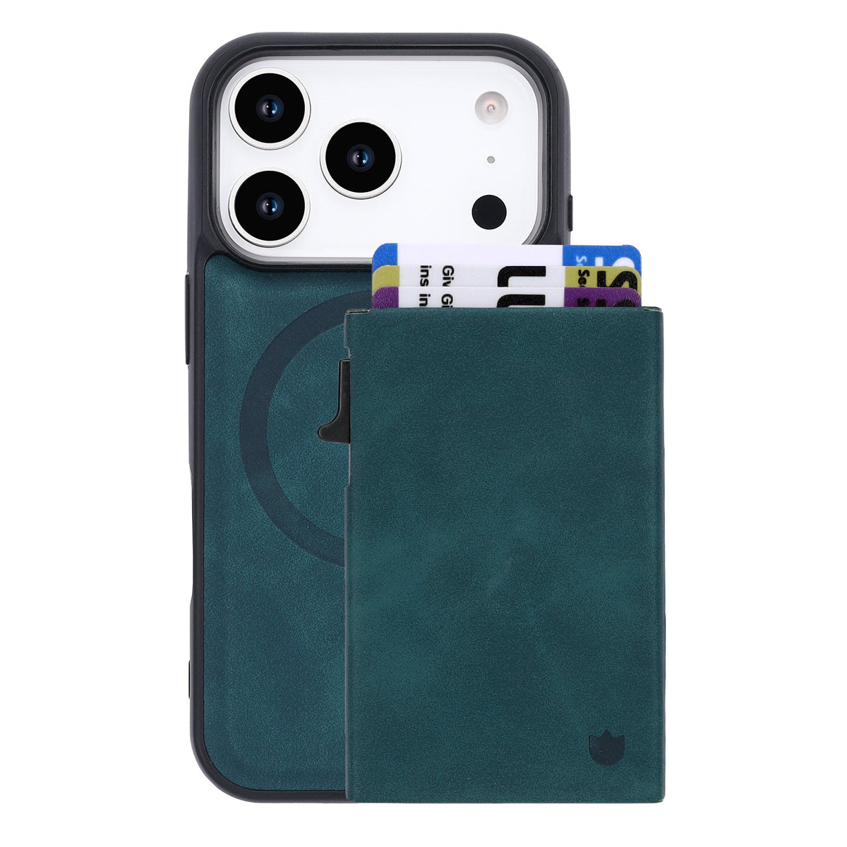 Apple iPhone 18 Pro Hoesje - Emerald Green - Kunstleren MagSafe Back Cover met Uitschuifbare Pasjeshouder