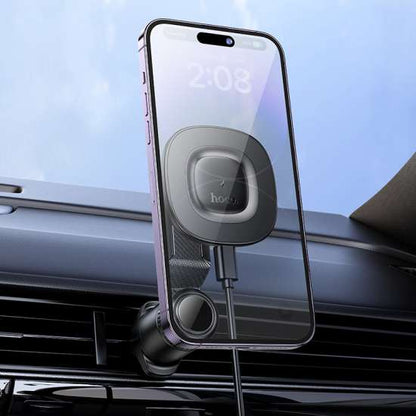 Support de téléphone magnétique pour voiture Hoco avec chargeur sans fil - Fixation sur grille d'aération
